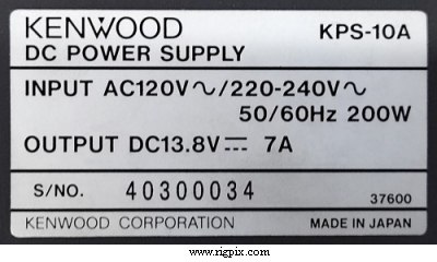 A rear picture of Kenwood KPS-10A label