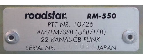 A picture of the Roadstar RM-550 label