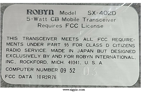 A picture of Robyn SX-402D label