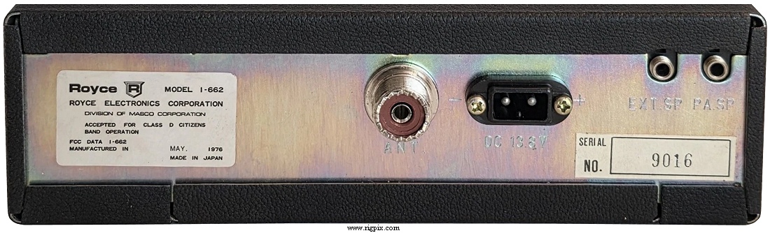 A rear picture of Royce 1-662