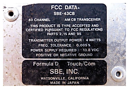 A picture of SBE Formula D Touch/Com 40 (SBE-43CB) label
