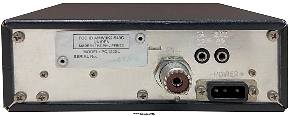 A rear picture of Uniden PC-122XL with silver faceplate