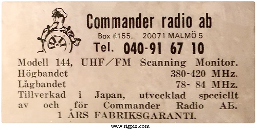 A picture of Commander 144 label