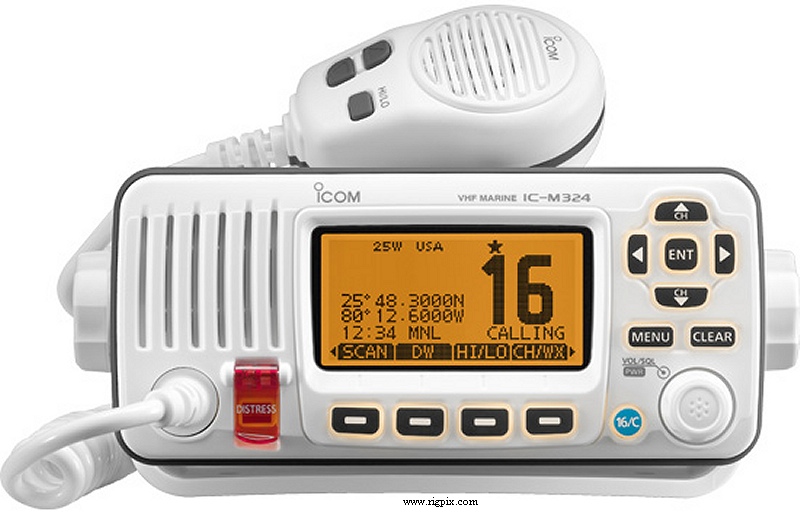 A picture of a white color Icom IC-M324