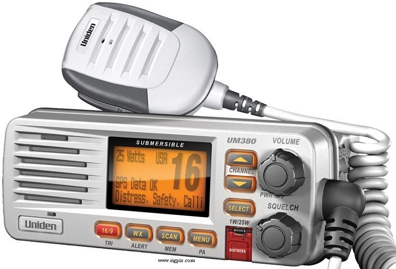 A picture of a white Uniden UM-380