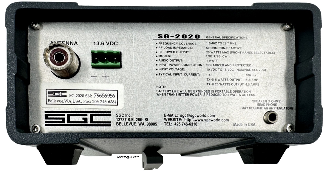 A rear picture of SGC SG-2020